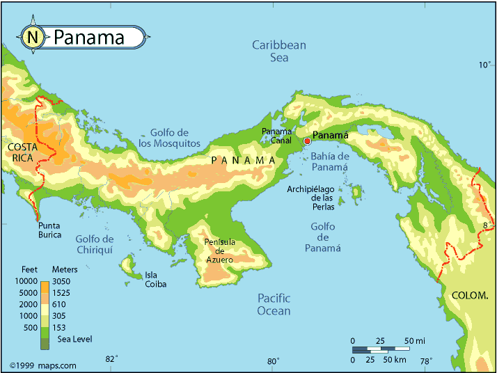 Map of Panama Elevations